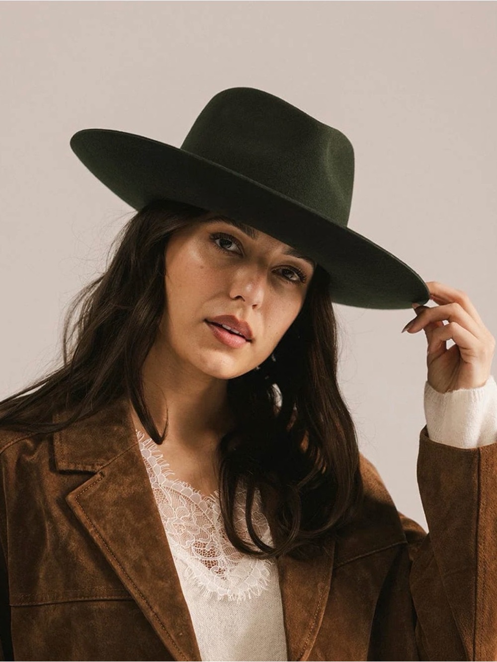 GIGI PIP ROWAN WIDE BRIM FEDORA HAT Wide Brim Wool Hat in Dark Green